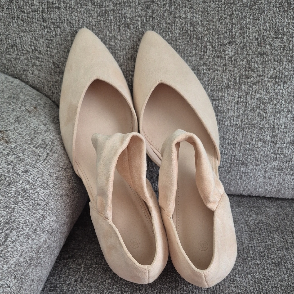 ZBY pull On,pointed Toe Kitten Heel,suede Ankle Strap Pumps!